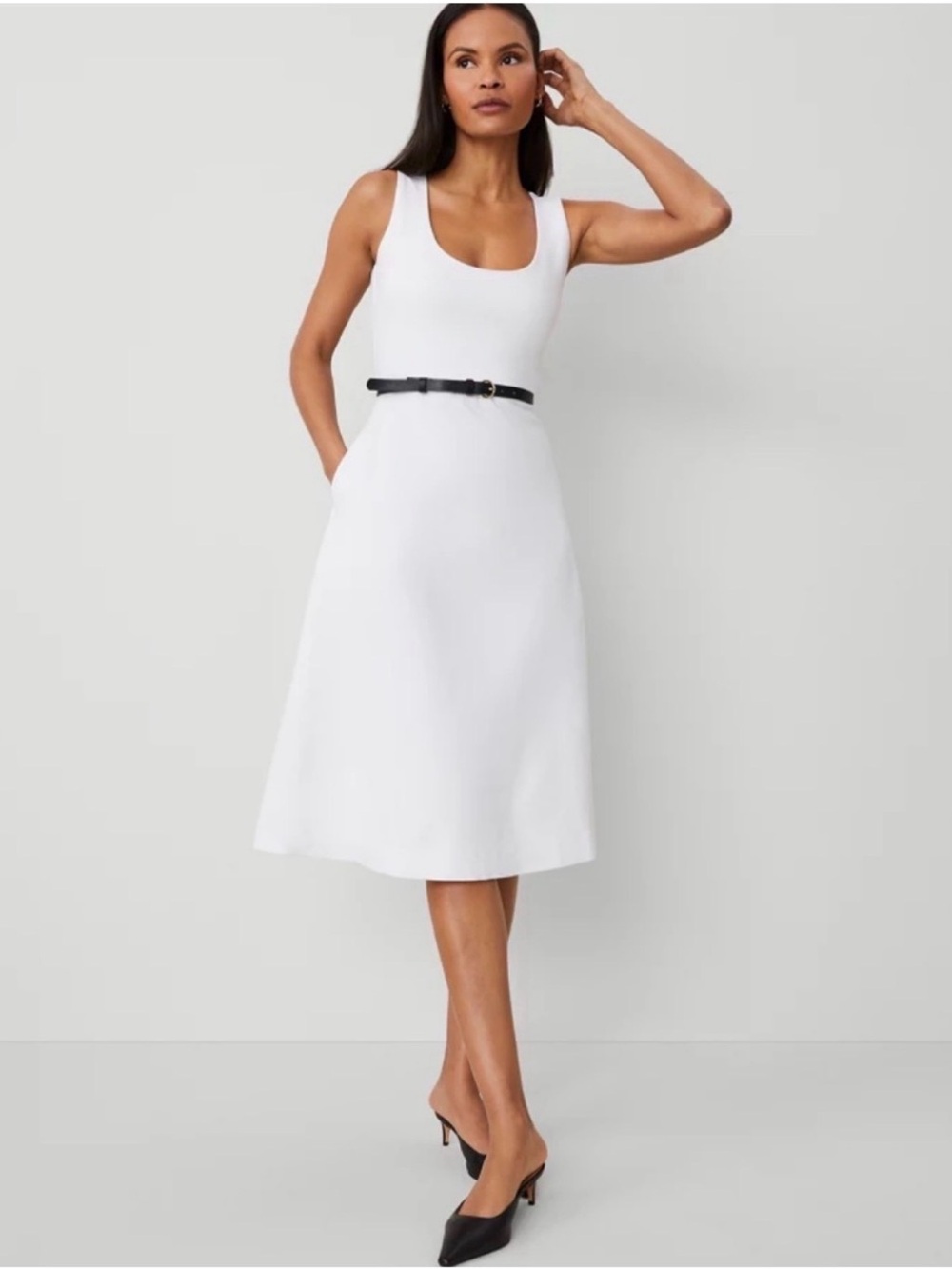Ann Taylor White Scoop Neck Sleeveless Midi Dress